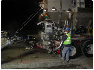 George Throop uses mobile batch plants to pour new freeway concrete panels for Caltrans freeway concrete panel replacement projects