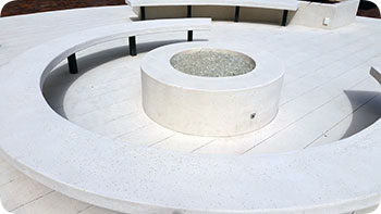 Architecture on a fire ring using white concrete produced by George Throop Company from Pasadena, CA