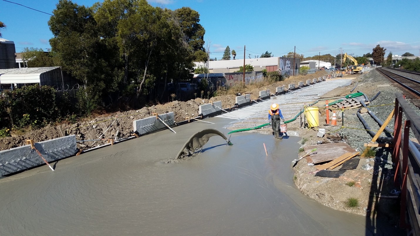 Pumping Cellular concrete fill near Caltrain tracks in San Mateo