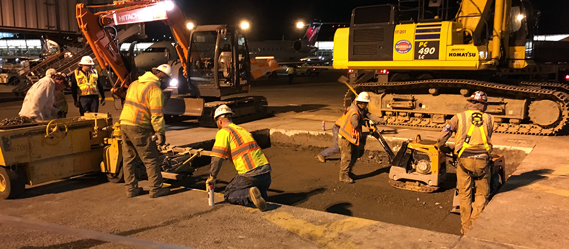 Seatac Seattle airport rapid set concrete on tarmac by Throop Company