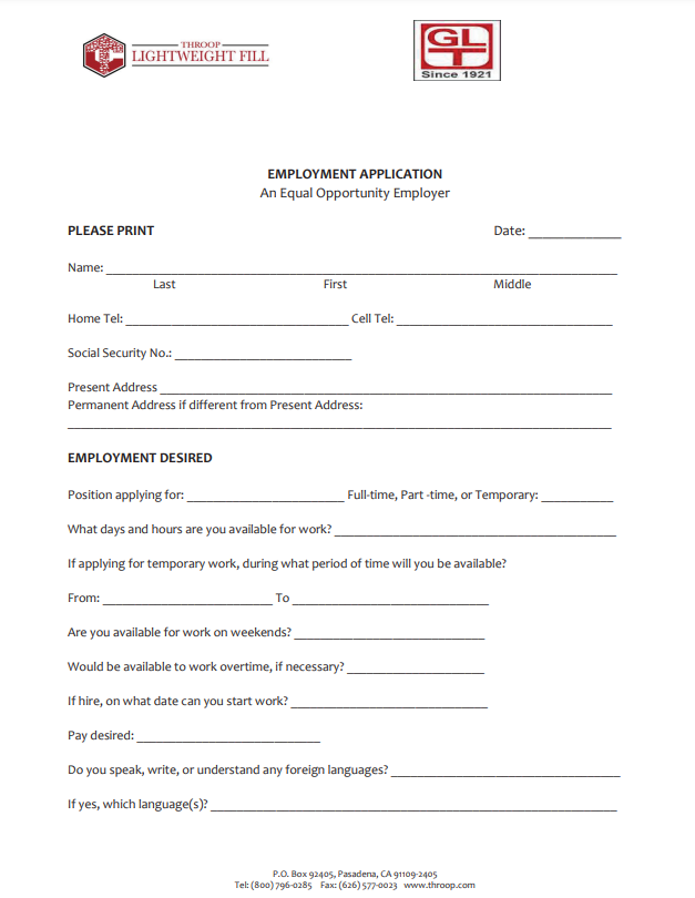 Throop Company job employment application